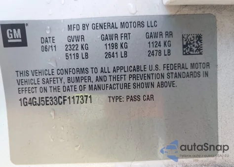 2012 Buick Lacrosse Touring Group from USA, damaged, VIN 1G4GJ5E33CF117371